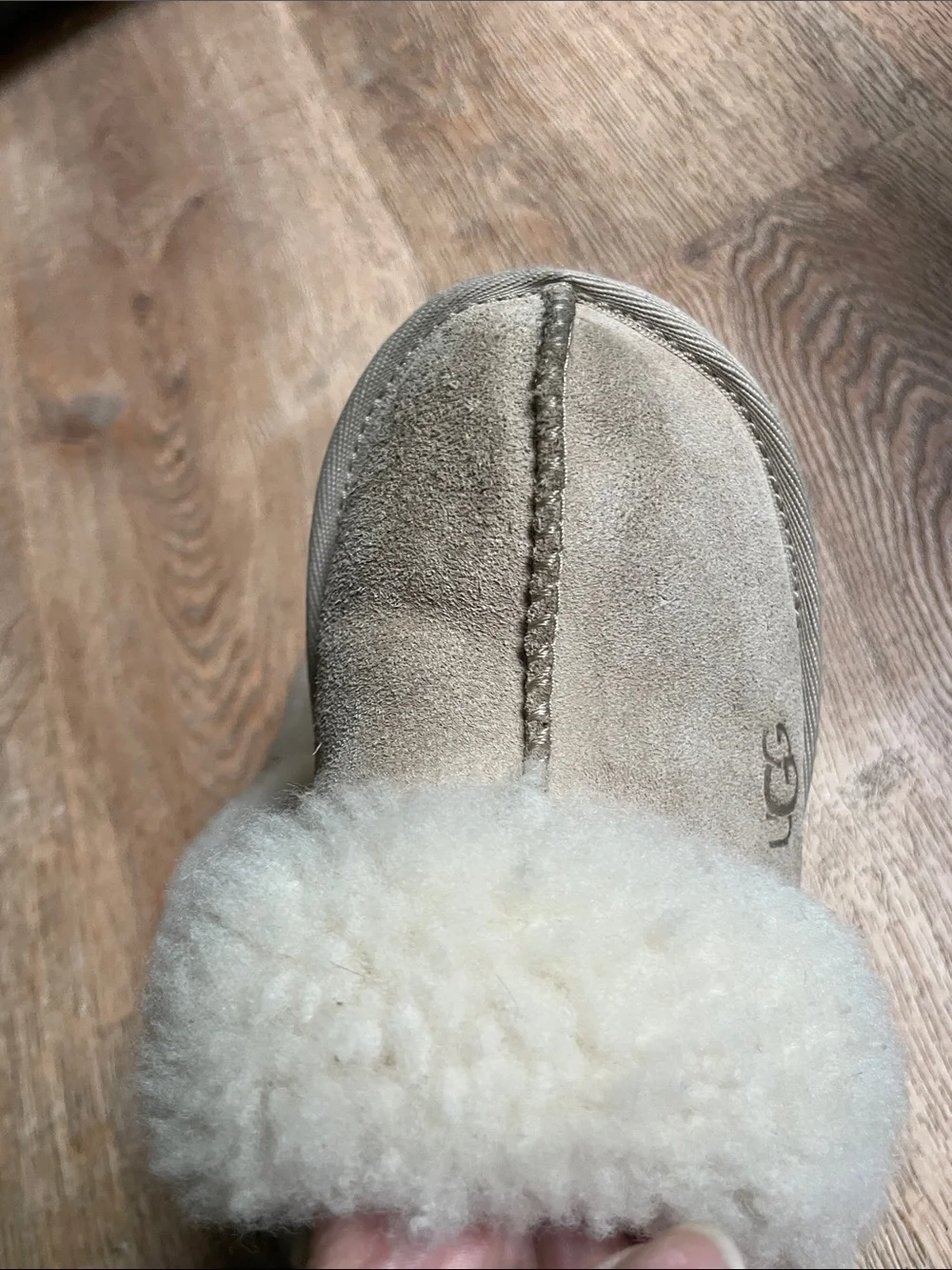 UGG Kids Cozy II Suede Shearling Scuff Slippers Beige Size 13